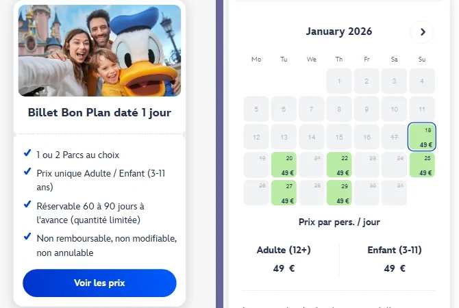 Nouveau Billet Bon Plan Disneyland Paris pour moins de 50 € valable à certaines dates