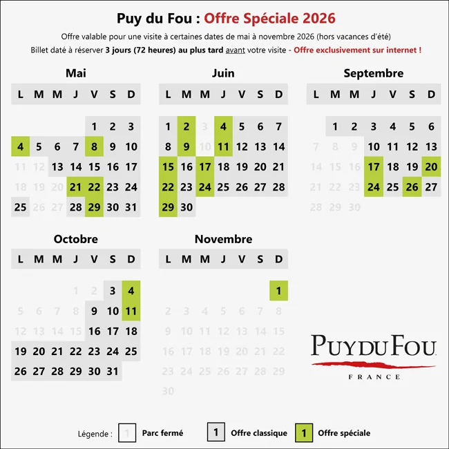 Bon plan billet Puy du Fou pas cher 2026 offre spéciale avec 37 % de réduction
