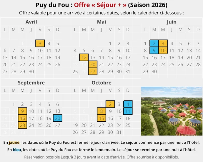 Bon plan Séjour Puy du Fou pas cher 2026 avec jusqu’à 30 % de réduction sur les forfaits avec billets et hôtel.