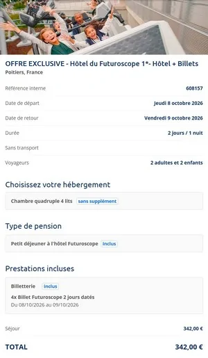 Vente Flash Séjour Futuroscope avec 10 % de réduction jusqu’à fin 2026
