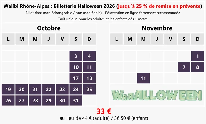 Bon plan Walibi Rhône-Alpes billet Halloween pas cher pendant l’évènement WAAAlloween 2026