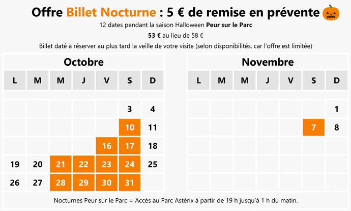Prévente billet Nocturne Halloween Parc Astérix en 2026 avec 5 € de réduction