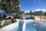 L’un des 8 toboggans aquatiques arrive à l’extérieur du parc.