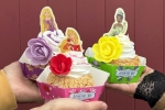 Les choux garnis de glace vanille aux couleurs des princesses Disney.
