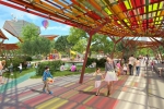 Avec ses zones ombragées, des bancs et des fontaines, la Plaza Futuroscope est un lieu de convivialité.