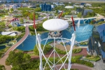 Vue d’ensemble du parc du Futuroscope avec au premier plan, l’aérobar.