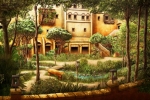 Concept art du jardin représentant l’Oasis luxuriant.