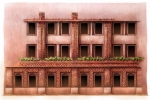 Concept art des façades du quartier perse aux ornements raffinés.