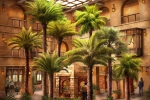 Concept art de la palmeraie située dans le hall de réception.