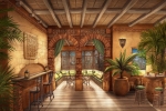 Salle du bar du nouvel hôtel Odyssée au Parc Astérix.